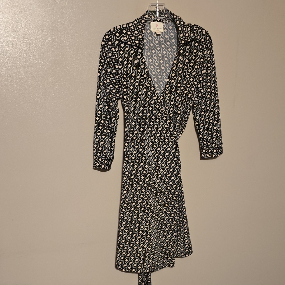 JULIE BROWN Wrap Dress Size P Black‎ Jersey Knit V-Neck ¾ Sleeve Women’s